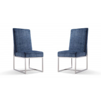 Manhattan Comfort 2-DC030-BL Element Blue Velvet Dining Armchair (Set of 2)